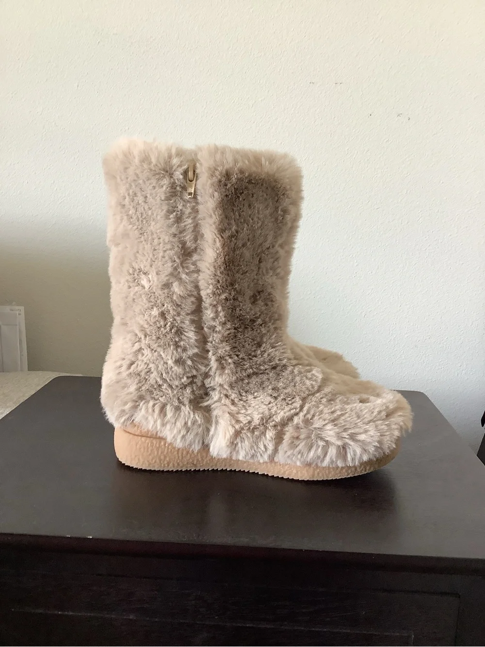 Zara Kids Beige Faux Fur Platform Boots